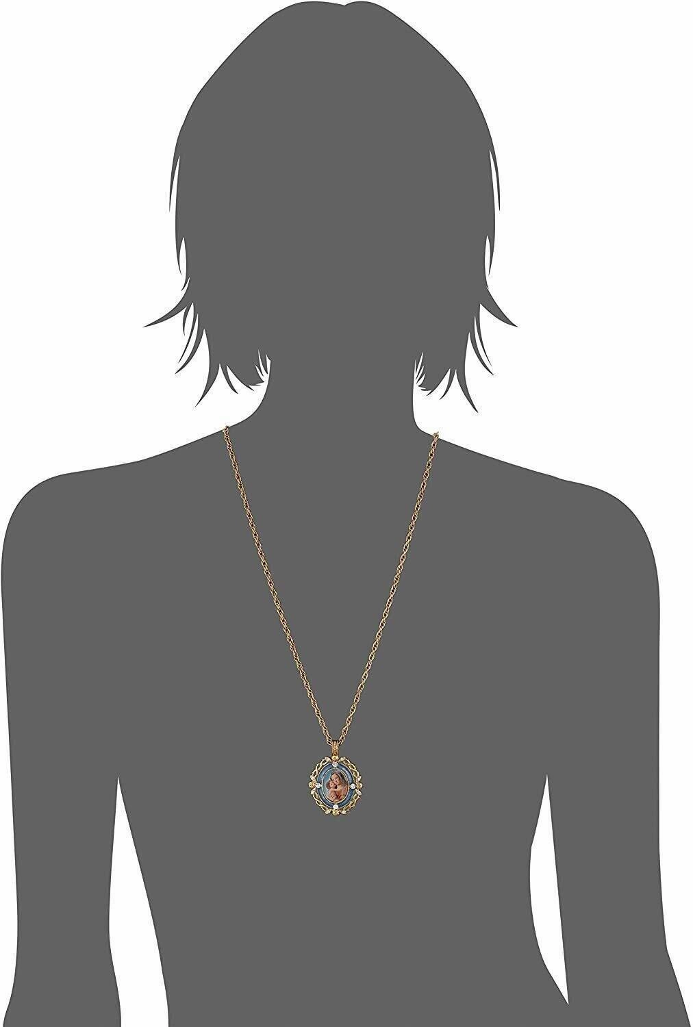 Symbols Of Faith Crystal Blue Enamel Mary And Child Pendant Necklace 24"