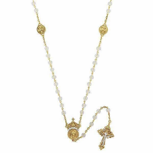 Symbols Of Faith Crystal Two Rings And Crucifix Medallion Wedding Rosary 20