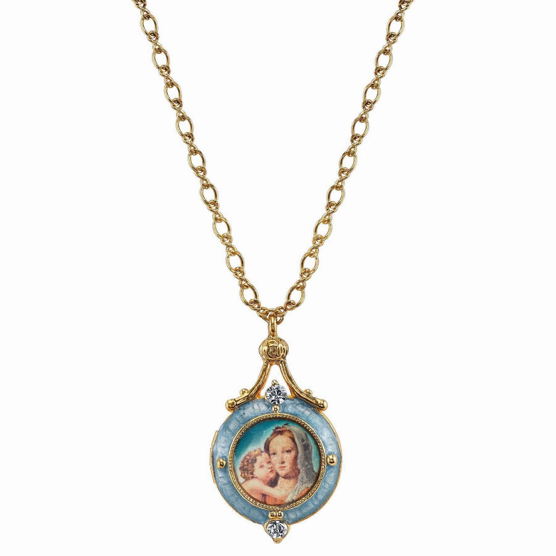 Symbols Of Faith Enamel Mary And Child Locket Necklace 18"