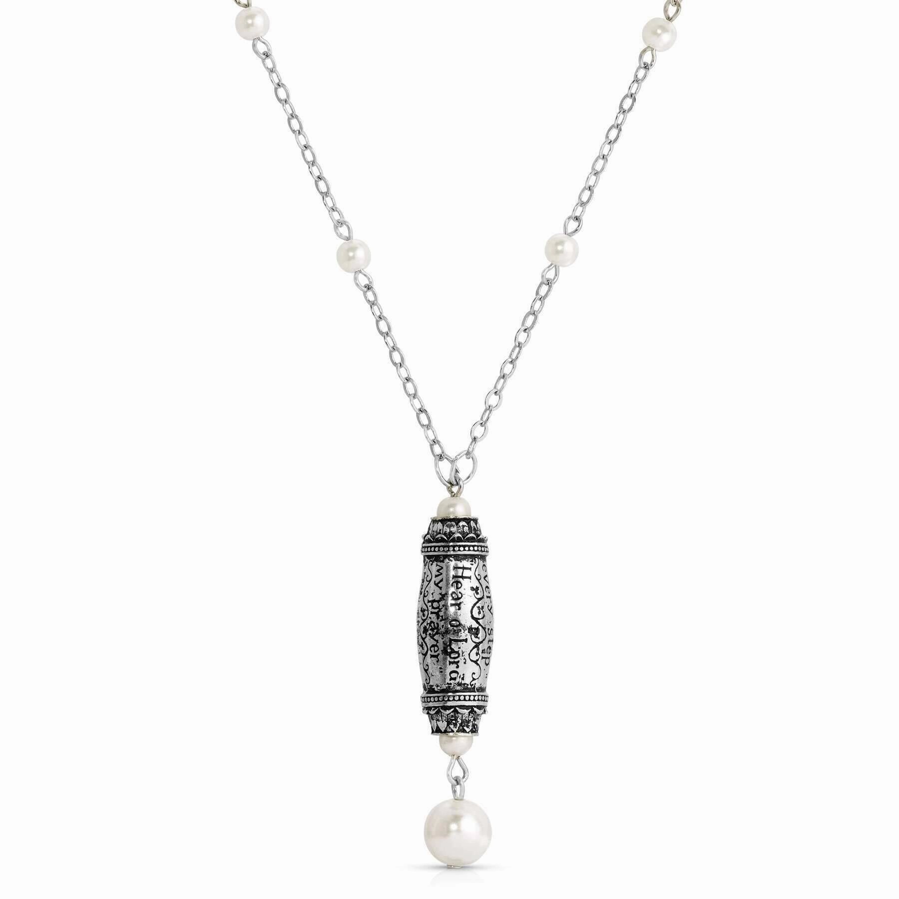 Symbols Of Faith Faux Pearl Scroll Scripture Pendant Necklace 28"