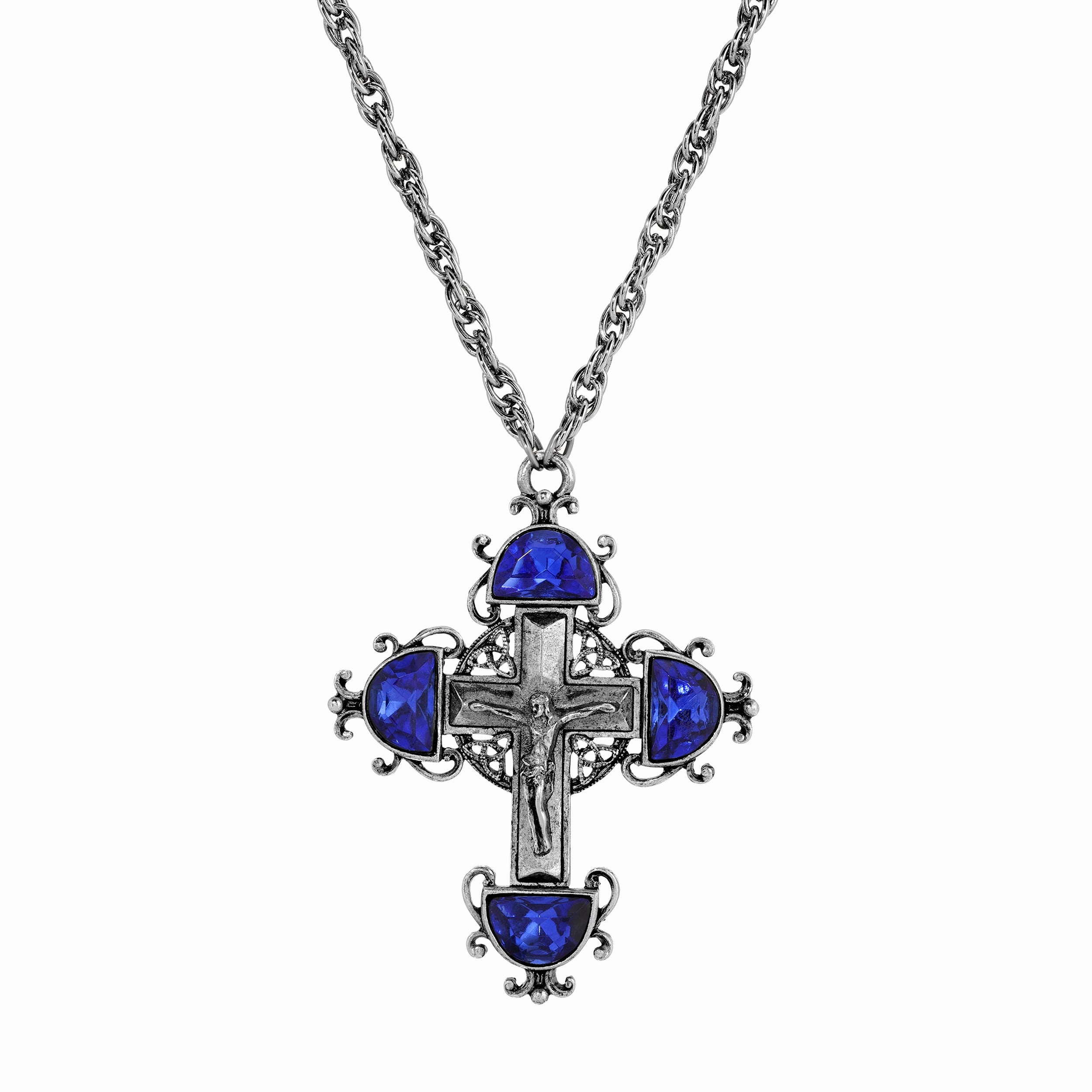 Symbols Of Faith Halfmoon Crystal Crucifix Pendant Necklace 28"