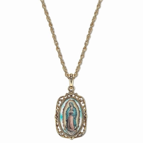 Symbols Of Faith Lady Of Guadalupe Medallion Pendant Necklace 24"
