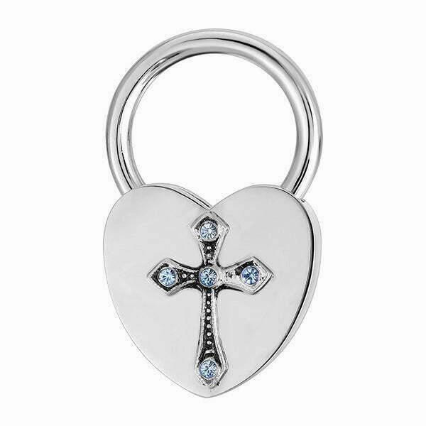 Symbols Of Faith Light Blue Czech Crystal Cross Heart Shaped Key Ring