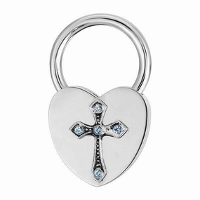 Symbols Of Faith Light Blue Czech Crystal Cross Heart Shaped Key Ring