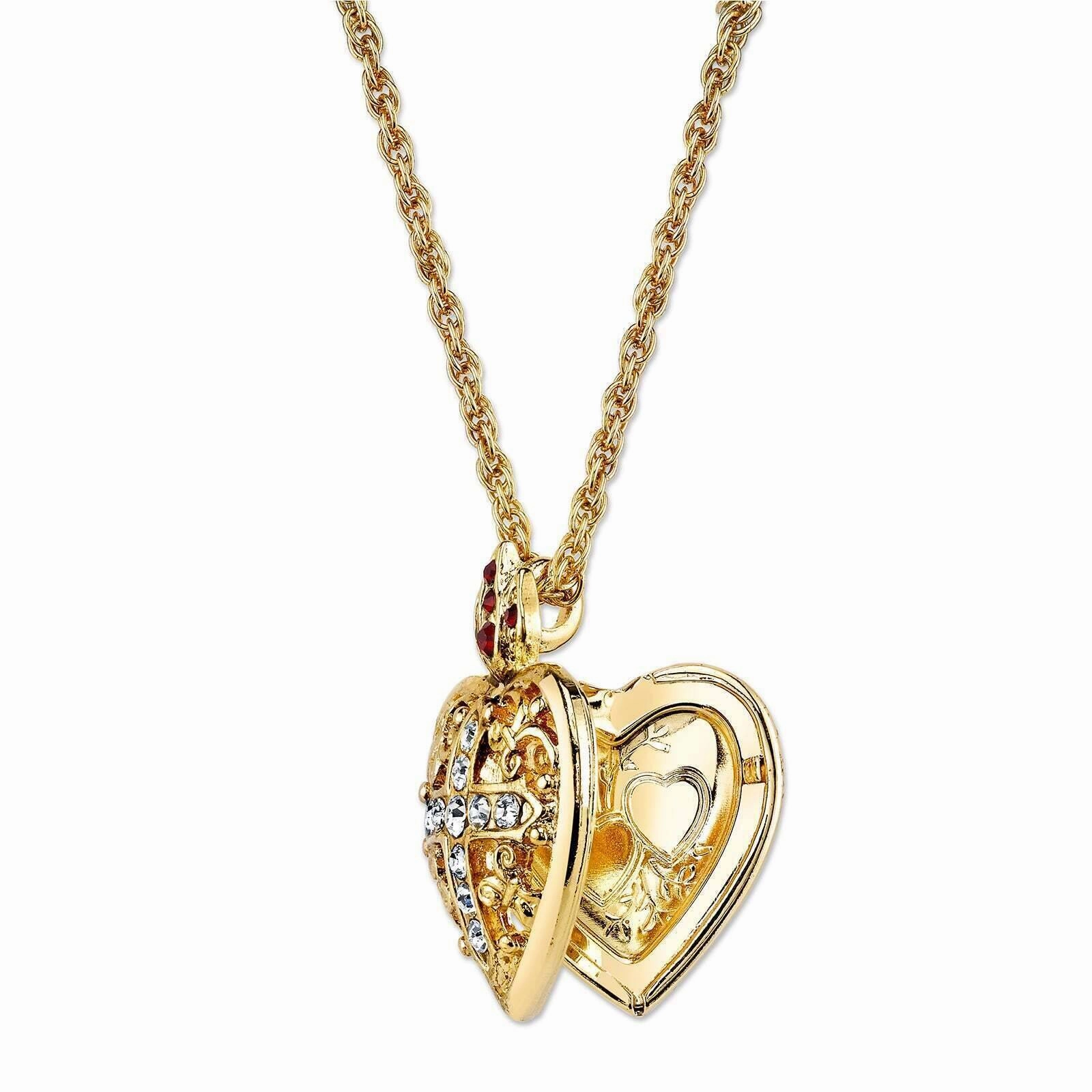 Symbols Of Faith Red & Clear Crystal Heart Cross Locket Necklace 18"