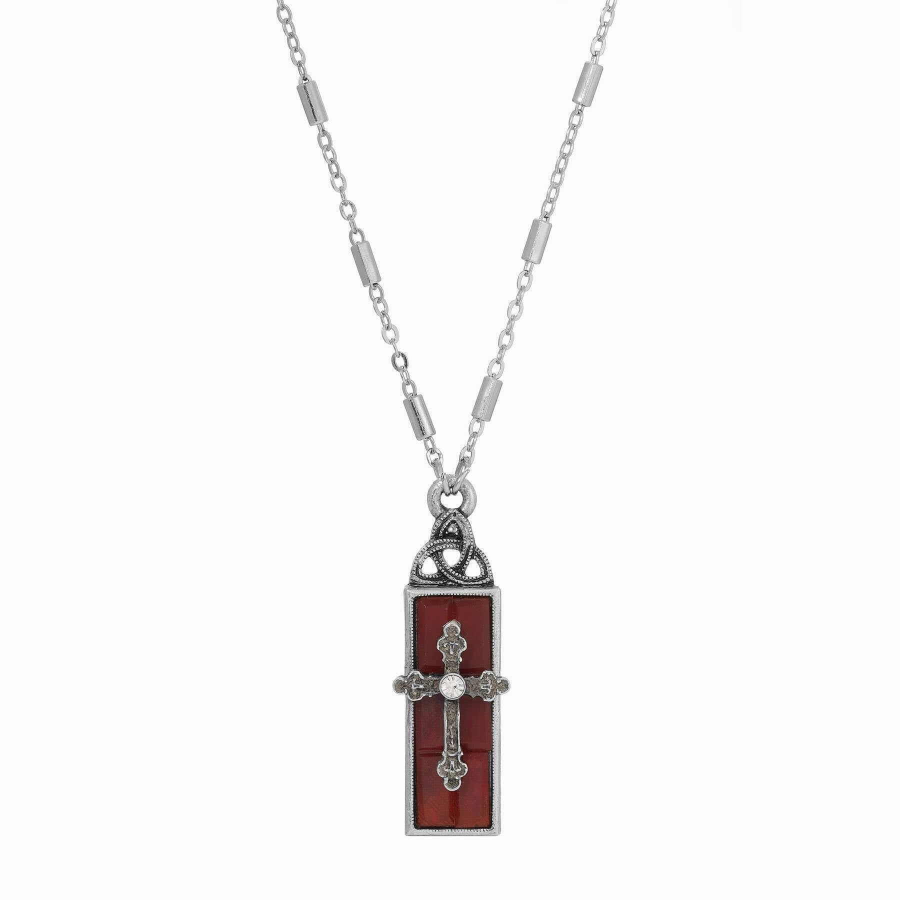 Symbols Of Faith Triquetra Glass Bar Cross Pendant Necklace 18"L