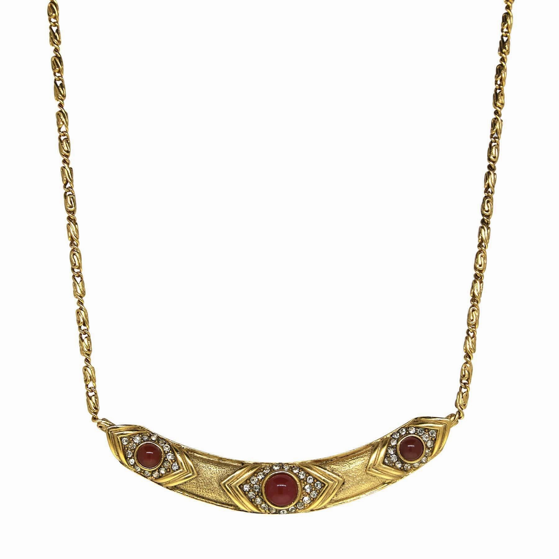 T.R.U. Carnelian Red And Black Diamond Crystal Collar Necklace 16"   3" Extension