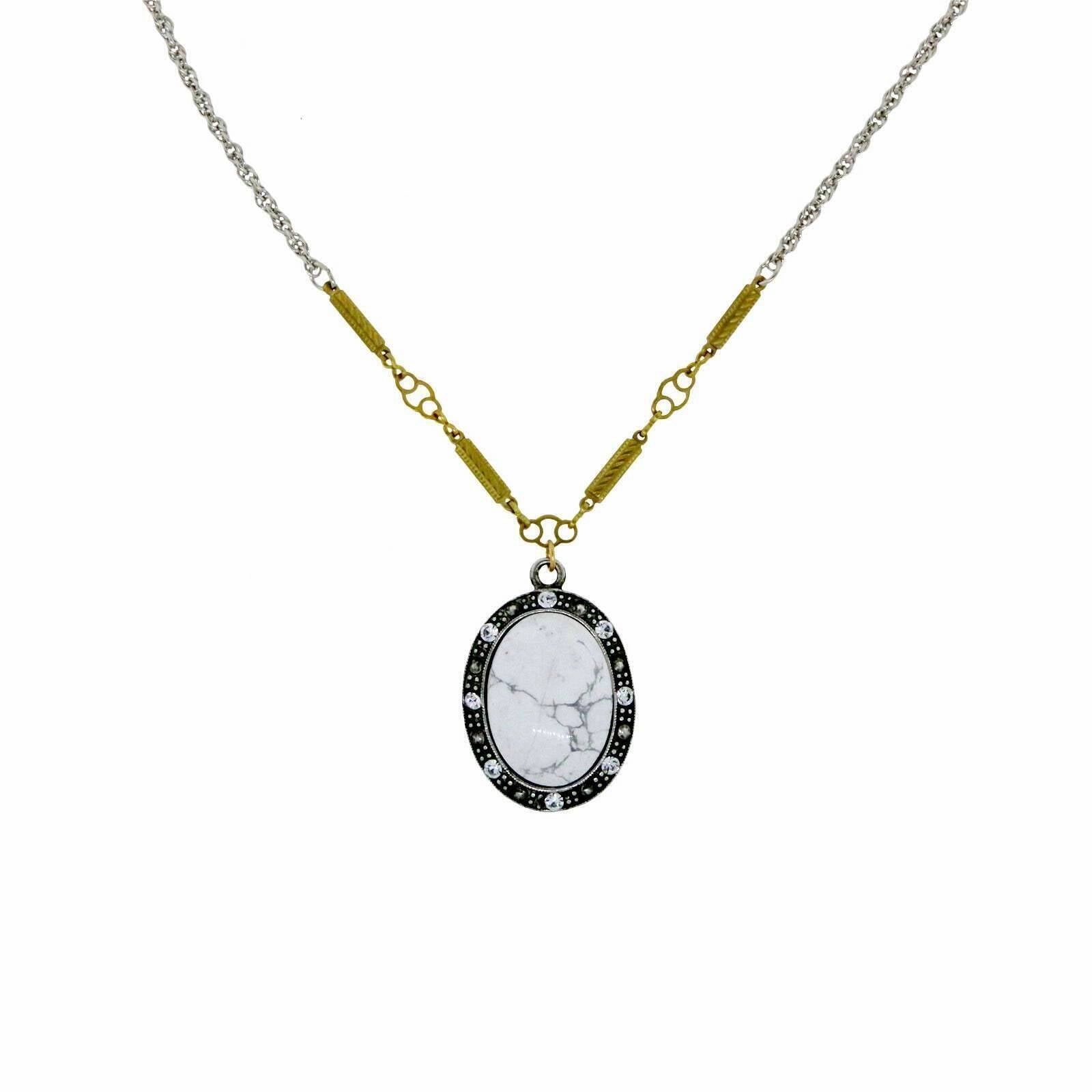 T.R.U. Oval Gemstone Crystal Pendant Necklace 16"   3" Extender
