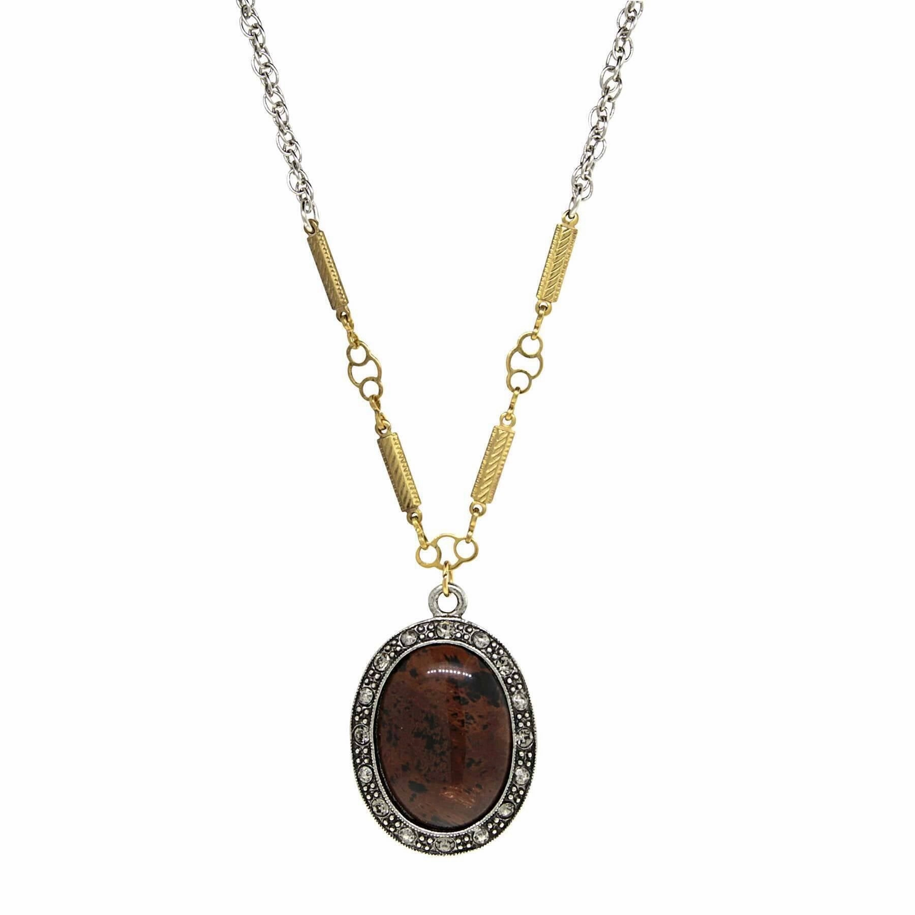 T.R.U. Oval Gemstone Crystal Pendant Necklace 16"   3" Extender