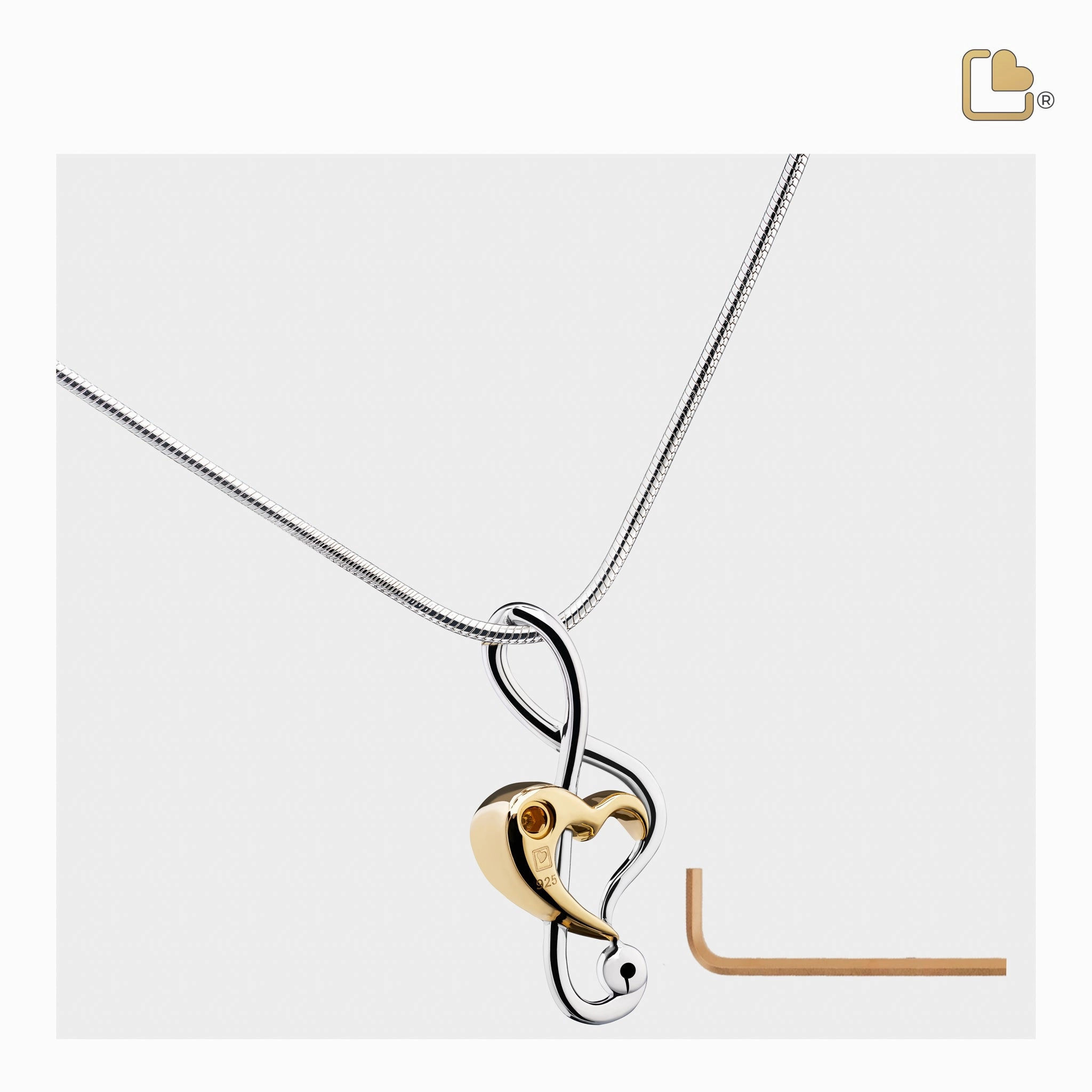 Treble Clef Heart Gold Vermeil Two Tone Sterling Silver Cremation Pendant