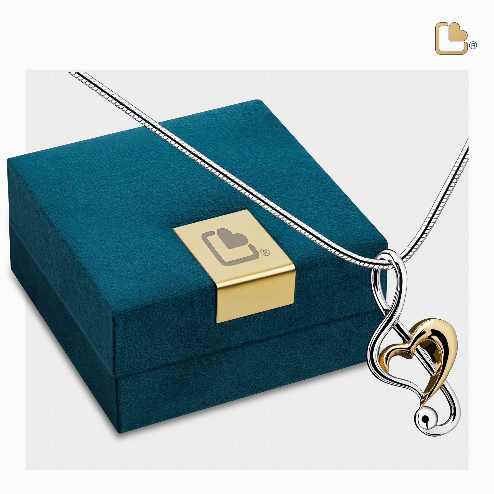 Treble Clef Heart Gold Vermeil Two Tone Sterling Silver Cremation Pendant