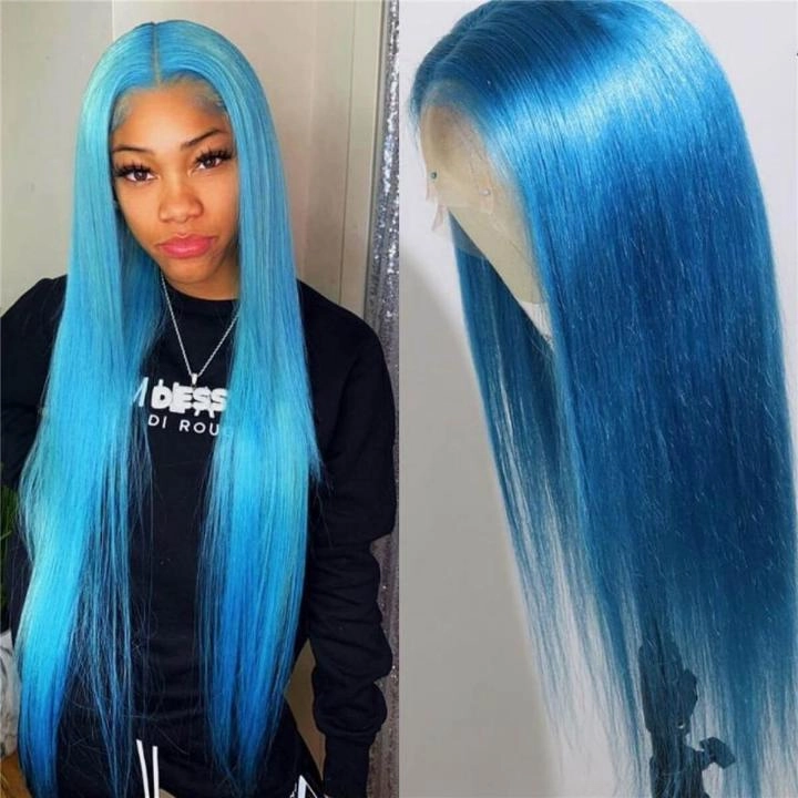 Tuneful Special Customise Blue Colored 13x6 HD Lace Front Human Hair 613 Frontal Wigs 210% Density