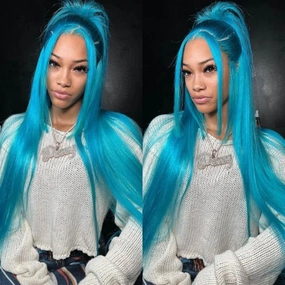 Tuneful Special Customise Blue Colored 13x6 HD Lace Front Human Hair 613 Frontal Wigs 210% Density