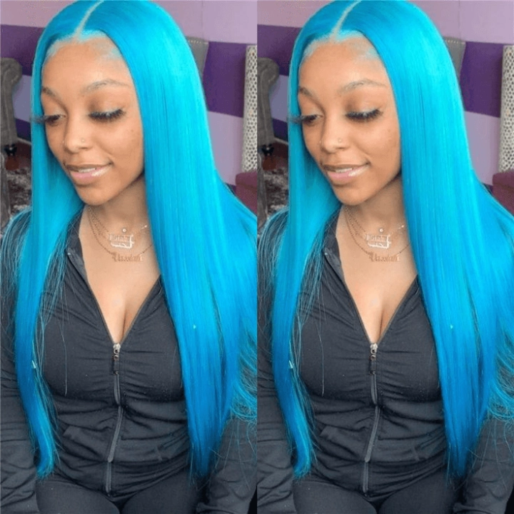 Tuneful Special Customise Blue Colored 13x6 HD Lace Front Human Hair 613 Frontal Wigs 210% Density