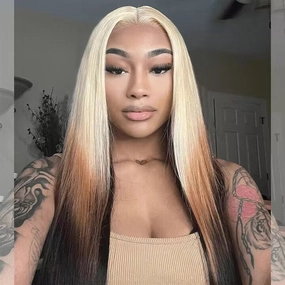 Tuneful Special Customise Ombre Blonde Colored 13x6 Lace Front Human Hair 613 Frontal Wigs 210% Density