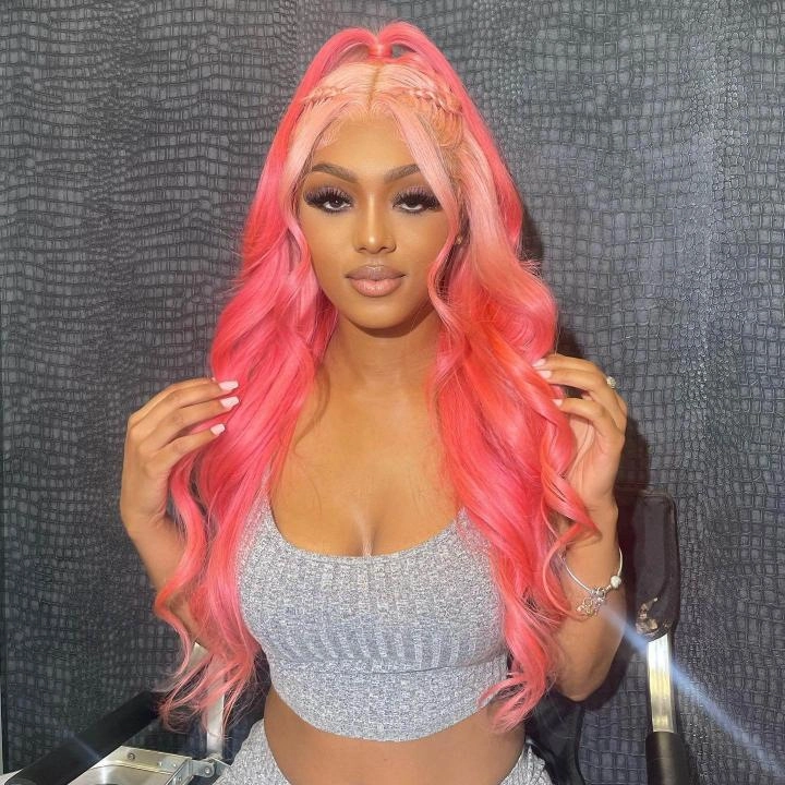 Tuneful Special Customise Ombre Pink Colored 13x6 Lace Front Human Hair 613 Frontal Wigs 210% Density
