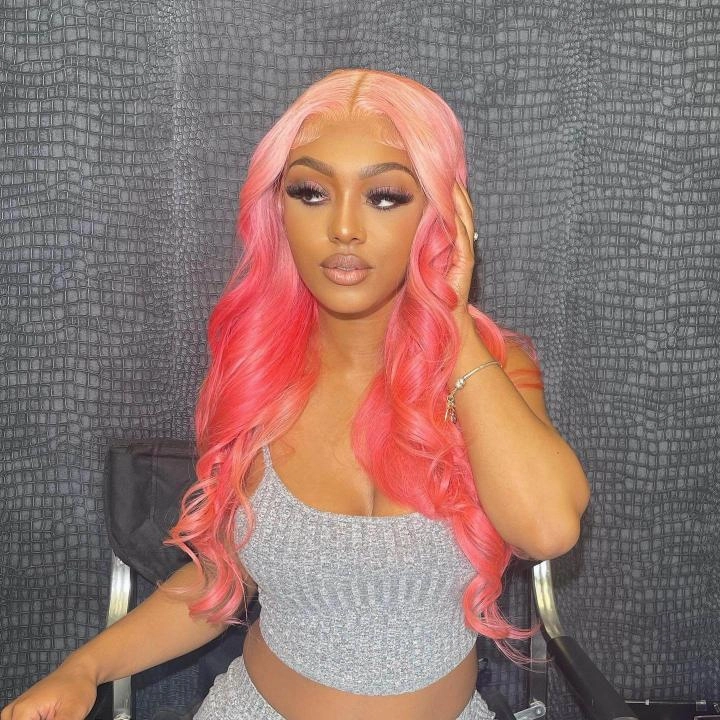 Tuneful Special Customise Ombre Pink Colored 13x6 Lace Front Human Hair 613 Frontal Wigs 210% Density