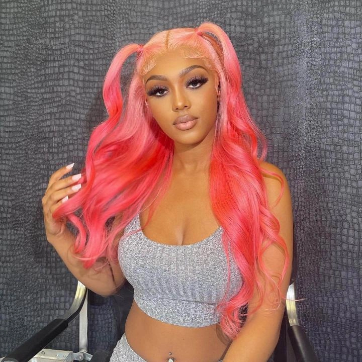Tuneful Special Customise Ombre Pink Colored 13x6 Lace Front Human Hair 613 Frontal Wigs 210% Density