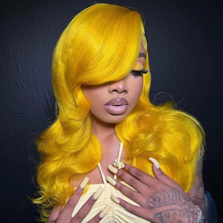 Tuneful Special Customise Yellow Colored 13x4 13x6 HD Lace Frontal Wigs 210% Density