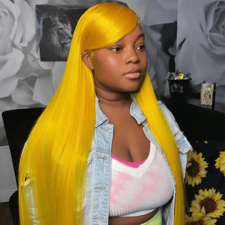 Tuneful Special Customise Yellow Colored 13x4 13x6 HD Lace Frontal Wigs 210% Density
