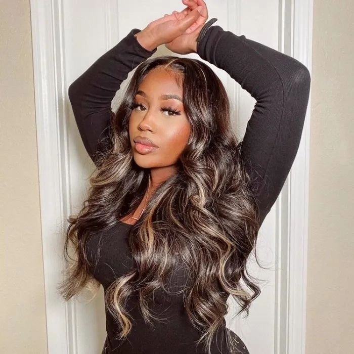 Tuneful Undetectable HD Lace #1B/27 Highlight 13×4 Full Frontal Wigs 5x5 HD Lace Body Wave Wigs