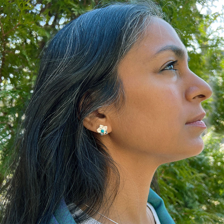 Turquoise Flower Studs - Sterling Silver, Indonesia