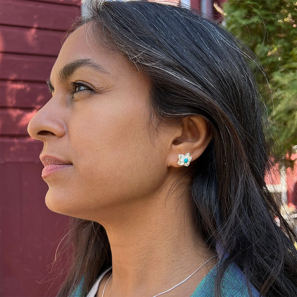 Turquoise Flower Studs - Sterling Silver, Indonesia